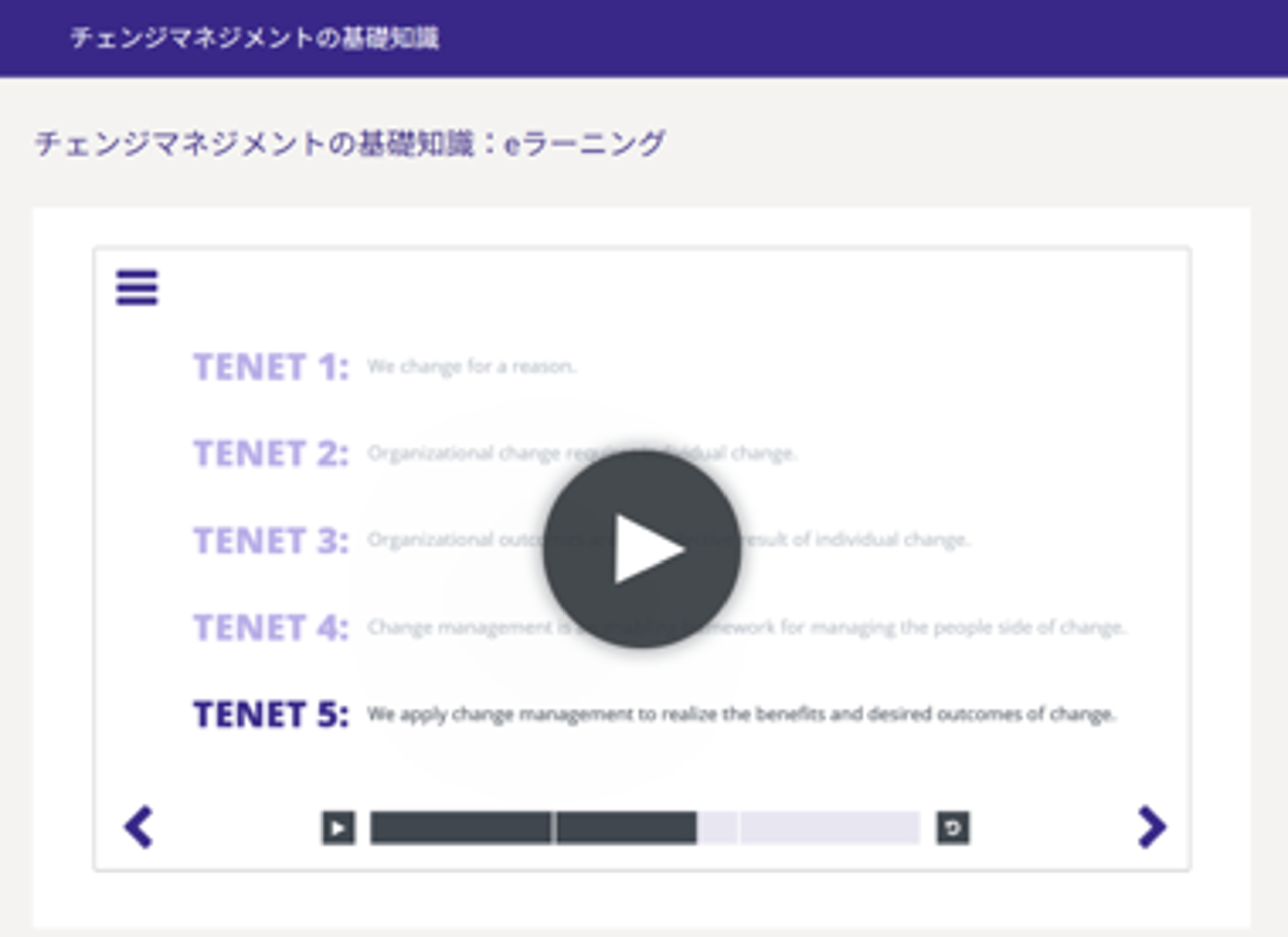 eLearning画面スクリーンショット：「Prosci eLearning——ADKAR基礎・チェンジマネジメント基礎などCMの共通言語を学べるオンライン学習コンテンツ」