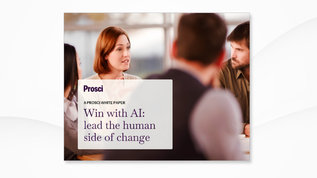 Prosciによるリサーチ「AIで勝ち抜く:変革の「人」の側面をリードする」のモックアップカバー